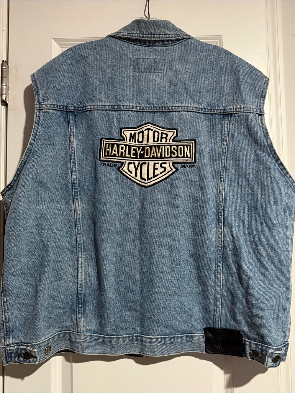 Vintage Harley Davidson Vest Mens XL Denim Biker Bar & Shield Embroidered Rare